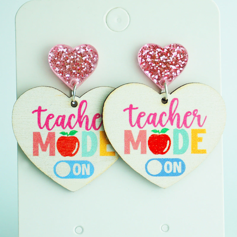 Wholesale 2 Pairs/Pack Shiny Pencil Tie Dye Heart Wooden Earrings